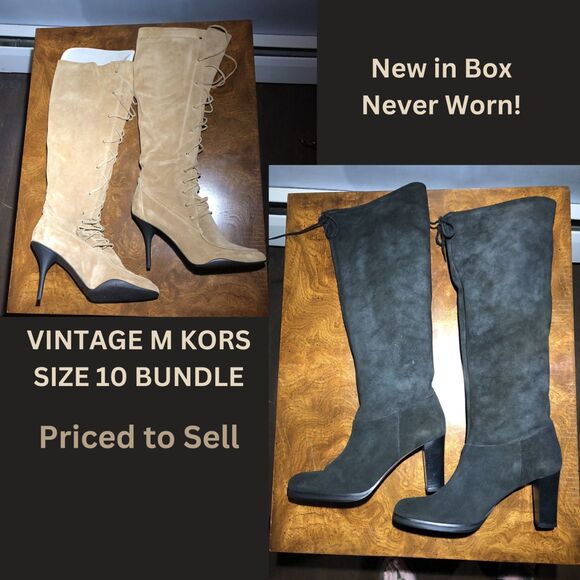 Michael Kors Knee-High Suede Boots (Bundle)-Black & Tan,Size 10 - Rare Stunning - Picture 1 of 10